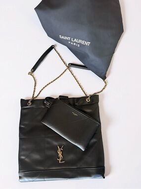 GENERIC Black Quilted Leather Shoulder Bag with Gold Chain